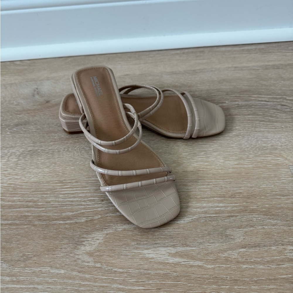 Michael Shannon Croc-Embossed Tan Sandals